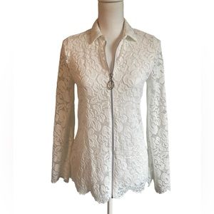 VERTIGO Collection Off White Full Zip Lace Embroidered Romantic Portofino Shirt